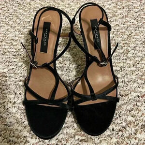 Ann Taylor Black Slingback Heels size 7.5 Strappy Preppy Cocktail Heels